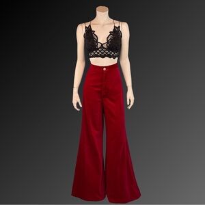 Y2K RED VELVET Flare Leg High Waist Trouser Womens Pants / 27 Waist
